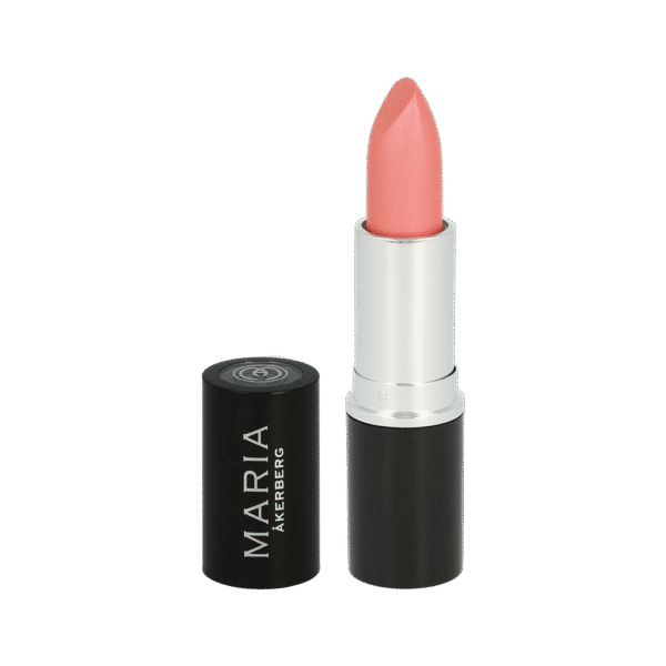 Maria Åkerberg mineralbaserat läppstift i svart och silvrig skruvhylsa. 4,5 ml ljust korallrosa läppstift.