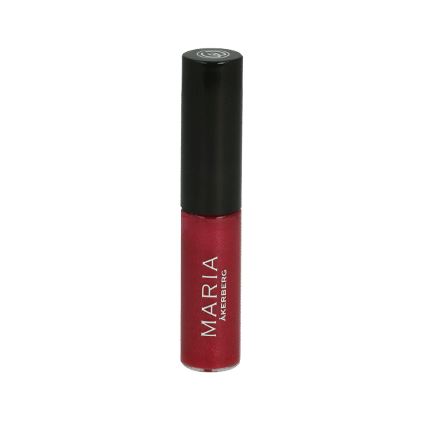 Maria Åkerberg lip gloss i genomskinlig förpackning med svart kork. Skimrande ceriserosa läppglans, 6 ml.